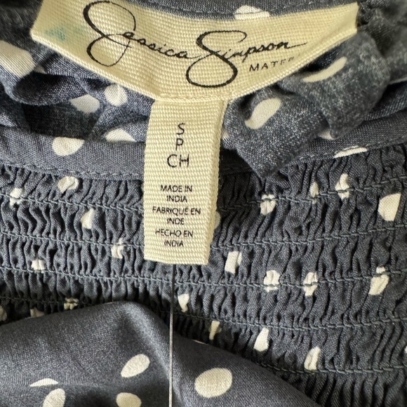 NWT Jessica Simpson Polka Dot Maternity Smocked Peasant Top Blouse Size Small - Picture 10 of 10